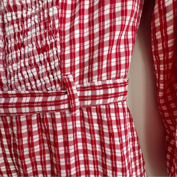 Anthro Maeve Bare Red Gingham Off Shoulder Frill Ruffled Mini Dress picnic girl - Picture 16 of 16